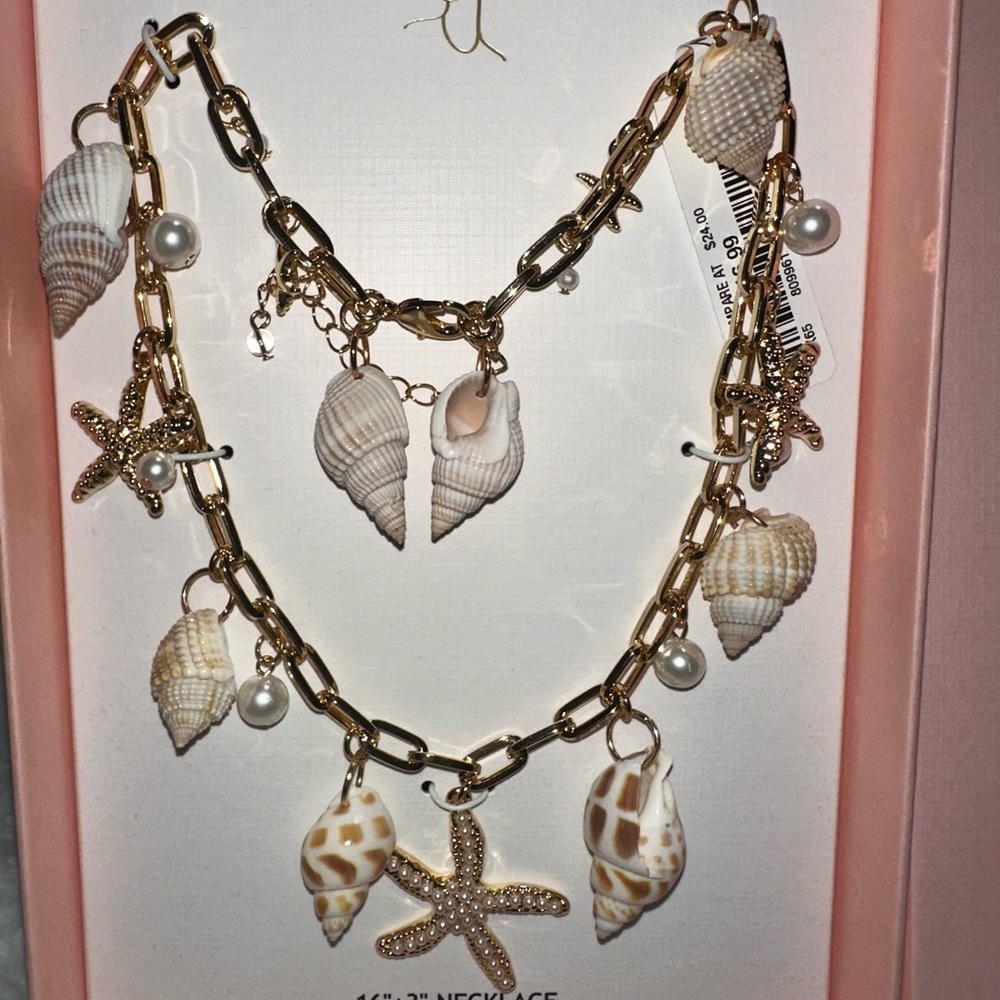 Gold Shell and Starfish Charm Necklace